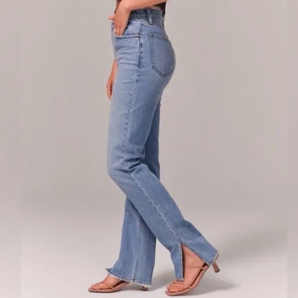 Abercrombie & Fitch Curve Love 90s Straight Ultra High Rise Split Hem Jean 25/0S - Picture 13 of 13